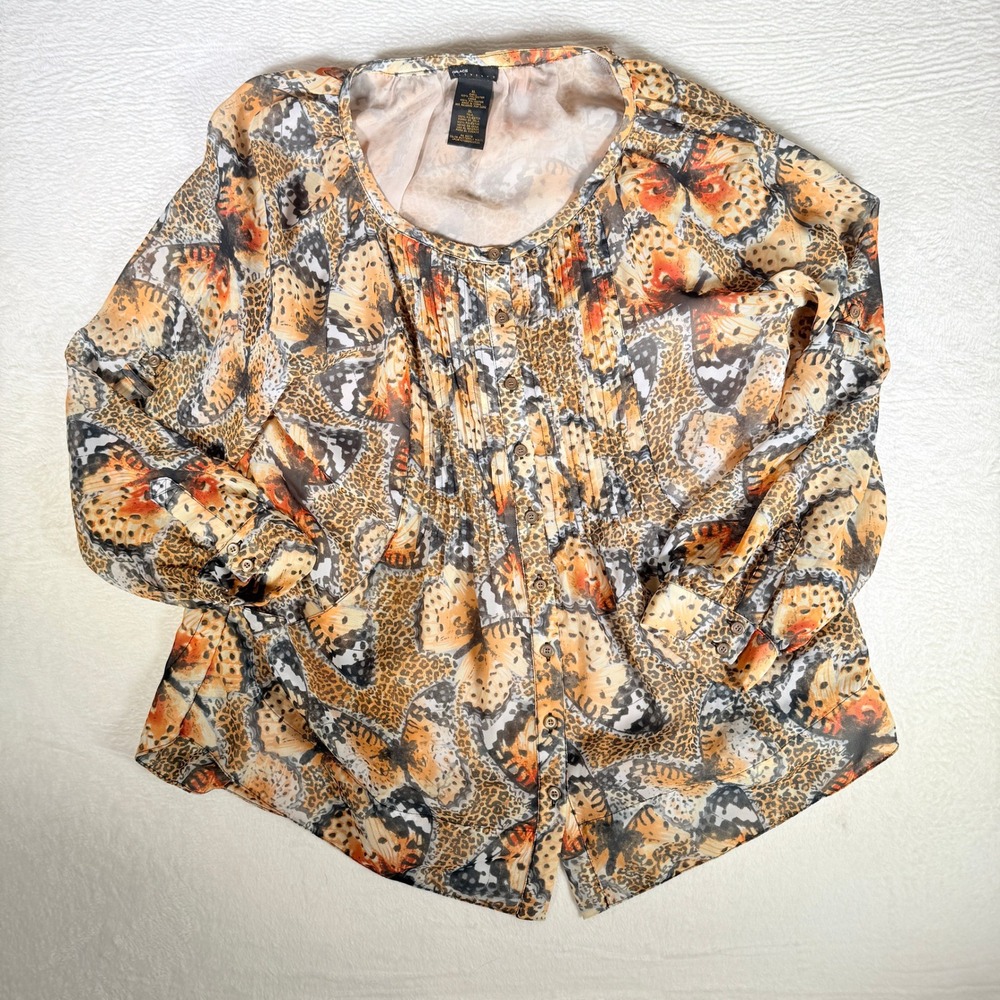 Grace Elements Butterfly‎ Leopard Print Pleated Pocket Whimsigoth Blouse  XL